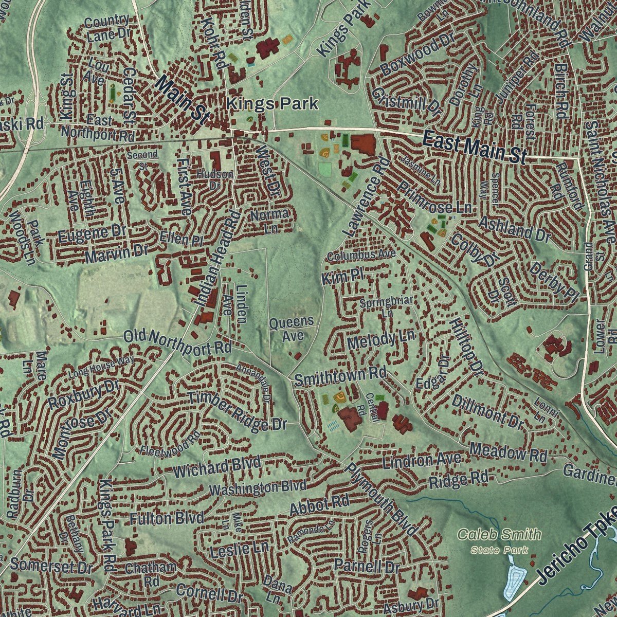 Second close-up of the map of Smithtown, New York print showing more streets and buildings