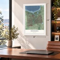 Smithtown, New York map, 18 x 24 inch print in a white frame in a home office