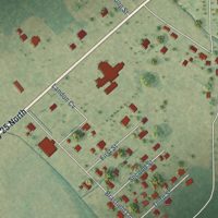 Second close-up of the map of Smithville, Mississippi print showing more streets and buildings