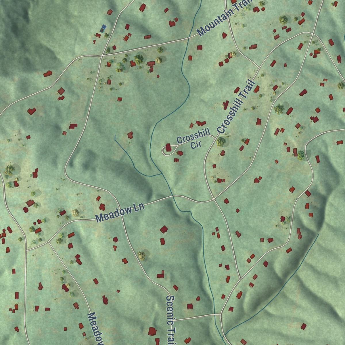 Second close-up of the map of Smoke Rise, Alabama print showing more streets and buildings