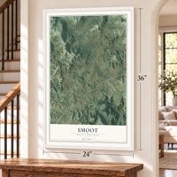 Smoot, West Virginia map, 24 x 36 inch print in a white frame by a staircase