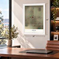 Smyer, Texas map, 18 x 24 inch print in a white frame in a home office