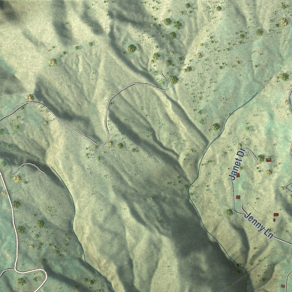 Second close-up of the map of Sneedville, Tennessee print showing more streets and buildings