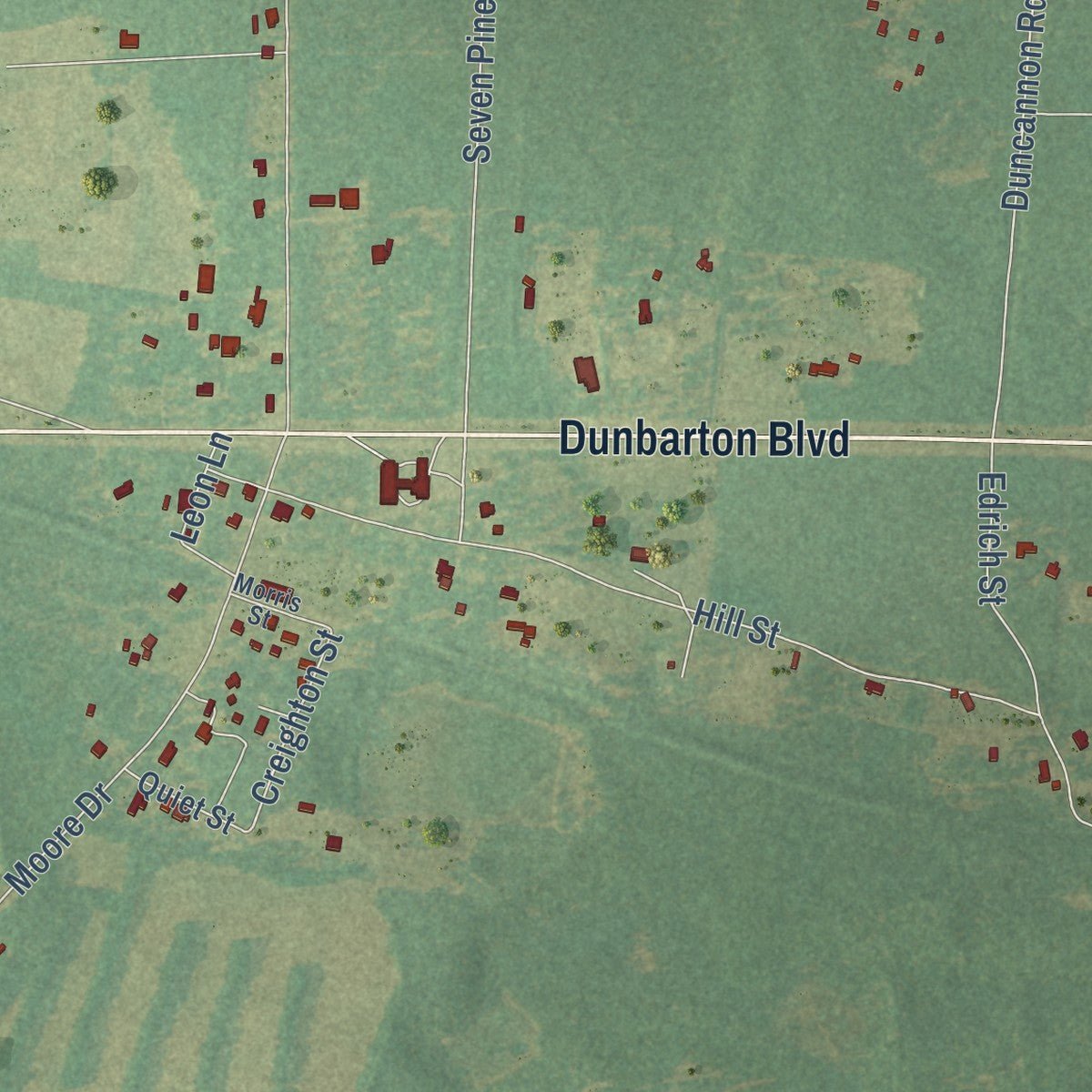 Second close-up of the map of Snelling, South Carolina print showing more streets and buildings