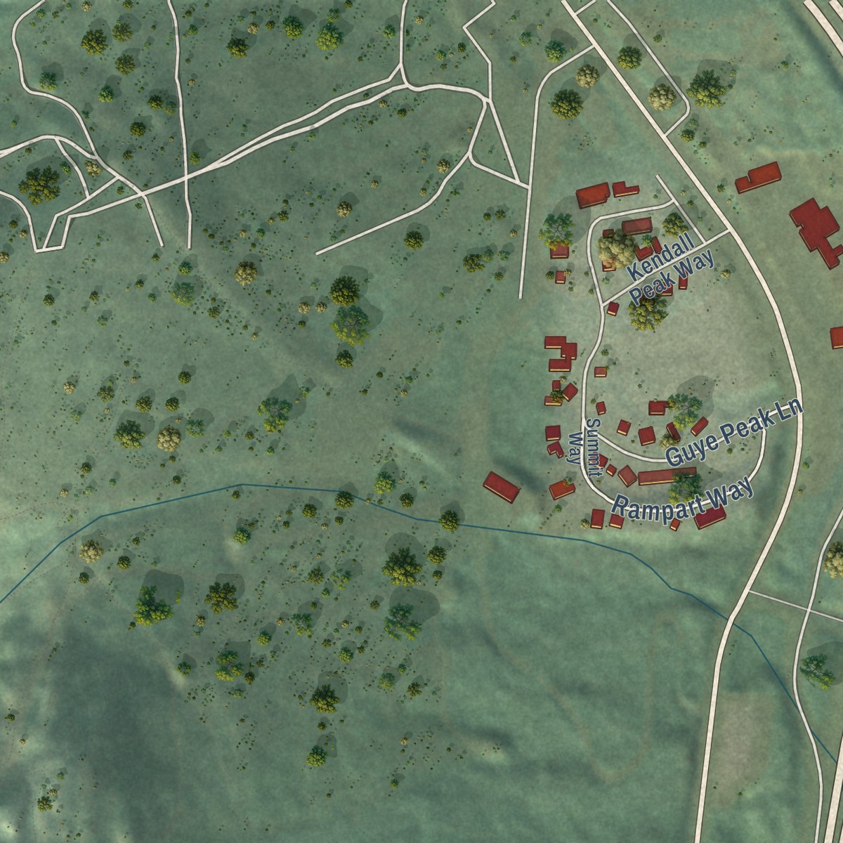Second close-up of the map of Snoqualmie Pass, Washington print showing more streets and buildings
