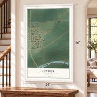 Snyder, Colorado map, 24 x 36 inch print in a white frame by a staircase