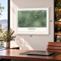 Sobieski, Minnesota map, 18 x 24 inch print in a white frame in a home office