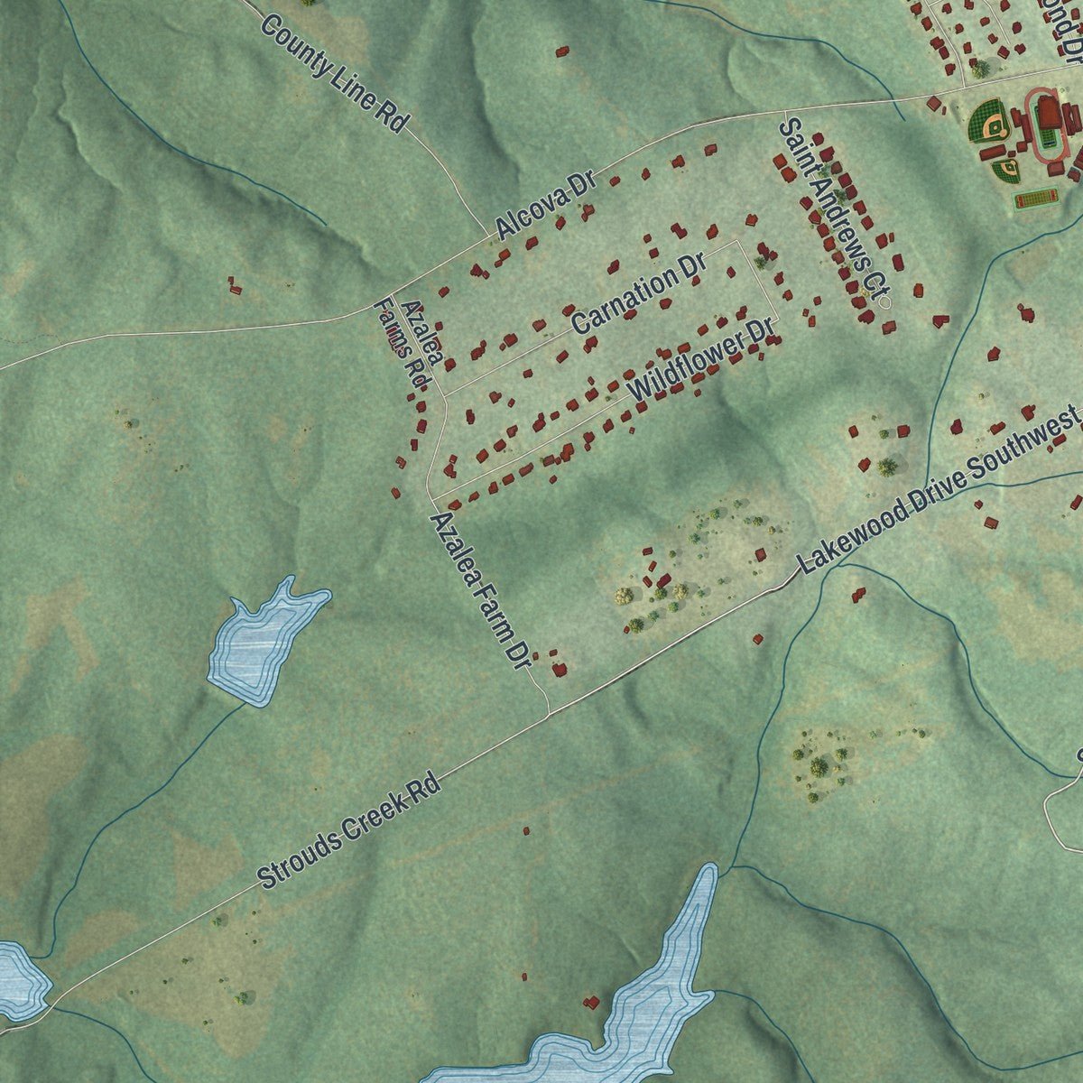 Second close-up of the map of Social Circle, Georgia print showing more streets and buildings