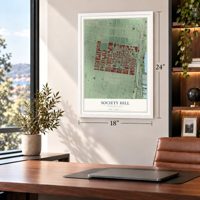 Society Hill, Pennsylvania map, 18 x 24 inch print in a white frame in a home office