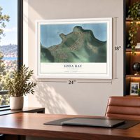 Soda Bay, California map, 18 x 24 inch print in a white frame in a home office