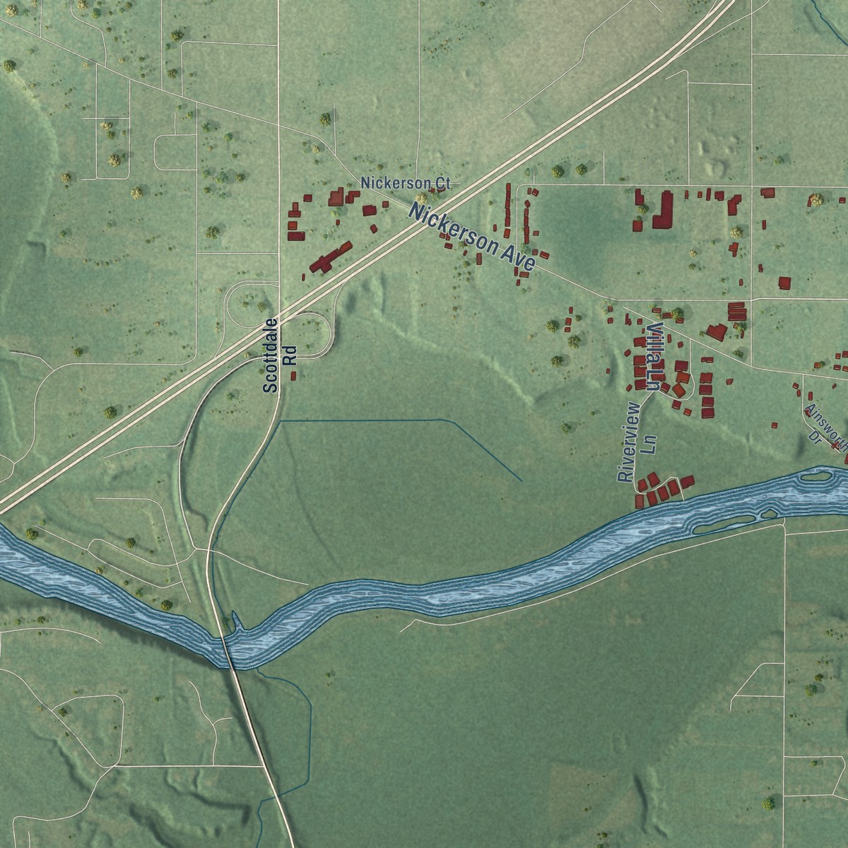 Second close-up of the map of Sodus, Michigan print showing more streets and buildings