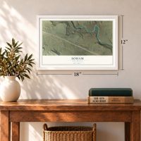 Soham, New Mexico map, 12 x 18 inch print in a white frame in an entryway