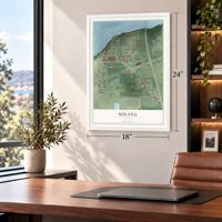 Solana, Florida map, 18 x 24 inch print in a white frame in a home office