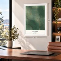 Soldier, Kansas map, 18 x 24 inch print in a white frame in a home office