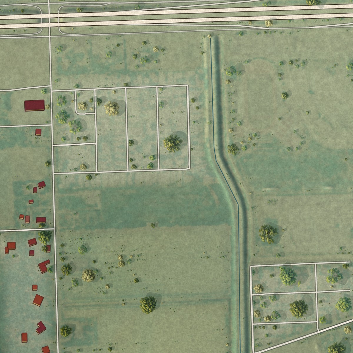 Second close-up of the map of Solis, Texas print showing more streets and buildings