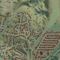 Second close-up of the map of Solvang, California print showing more streets and buildings