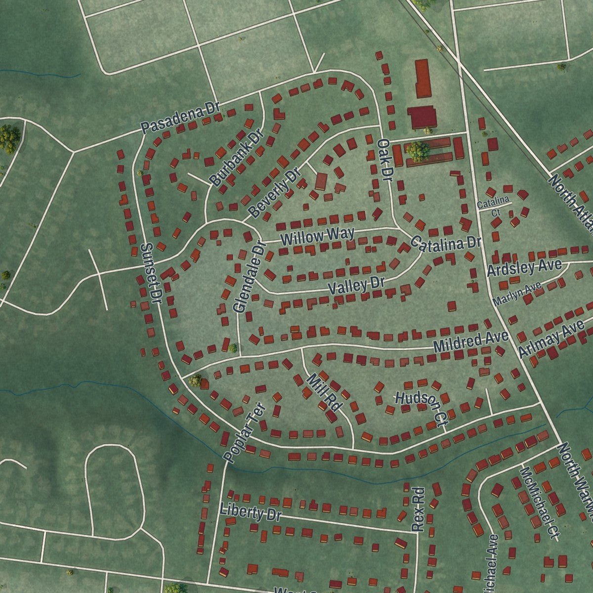 Second close-up of the map of Somerdale, New Jersey print showing more streets and buildings