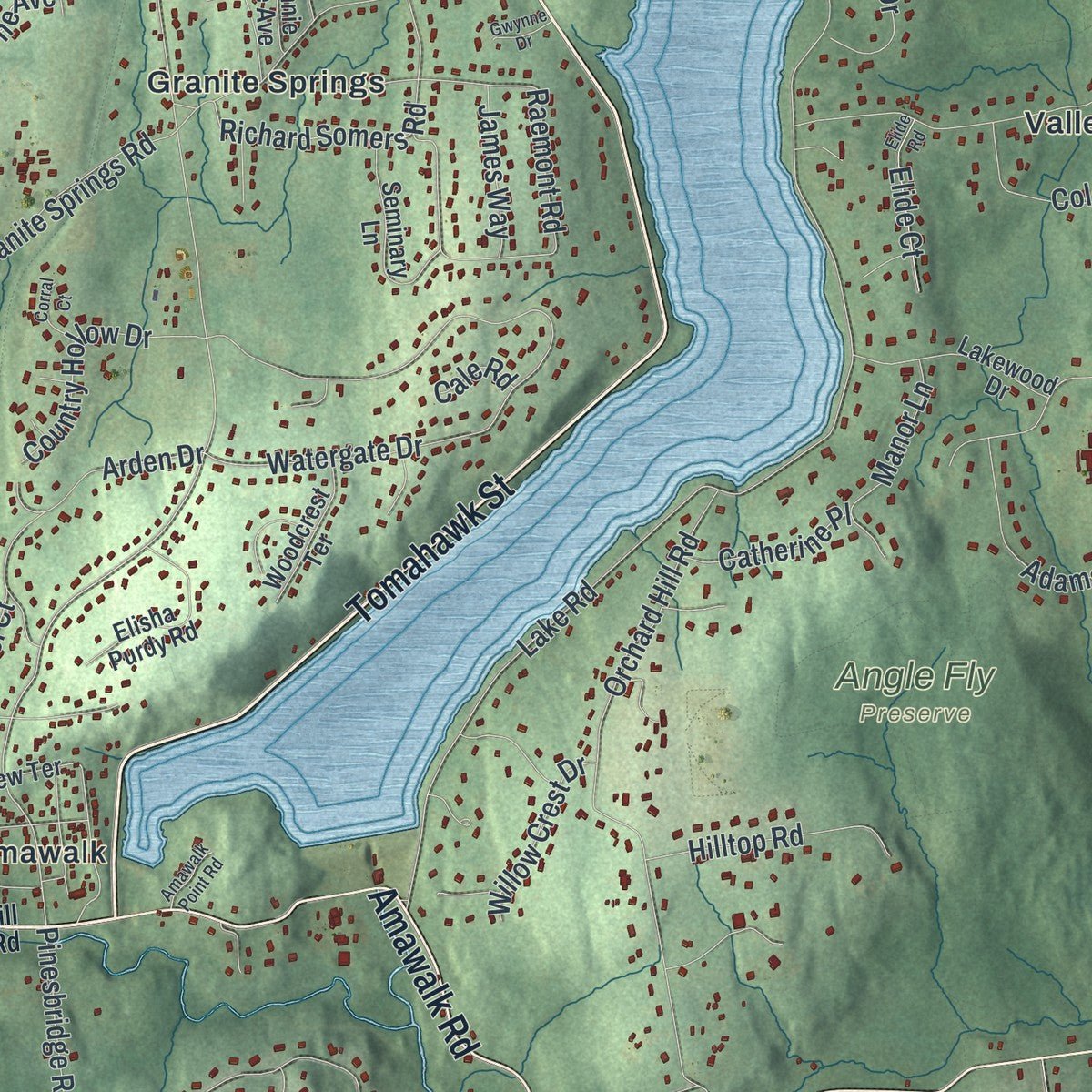 Second close-up of the map of Somers, New York print showing more streets and buildings