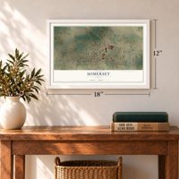 Somerset, Texas map, 12 x 18 inch print in a white frame in an entryway