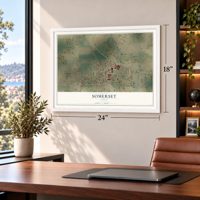 Somerset, Texas map, 18 x 24 inch print in a white frame in a home office