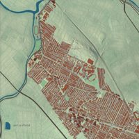 Close-up of the map of Somerville, Massachusetts print showing terrain and local geography