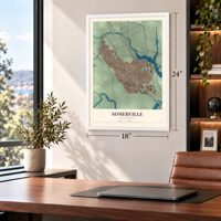 Somerville, Massachusetts map, 18 x 24 inch print in a white frame in a home office
