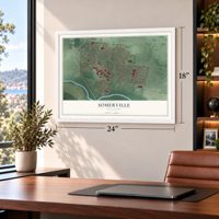 Somerville, New Jersey map, 18 x 24 inch print in a white frame in a home office