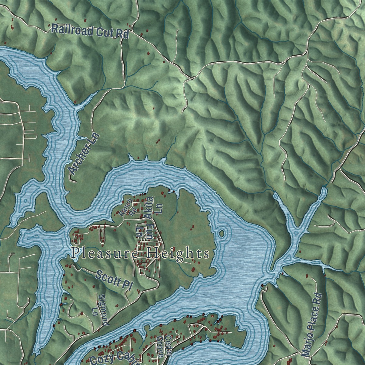 Second close-up of the map of Sonora, Arkansas print showing more streets and buildings
