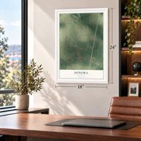 Sonora, Kentucky map, 18 x 24 inch print in a white frame in a home office