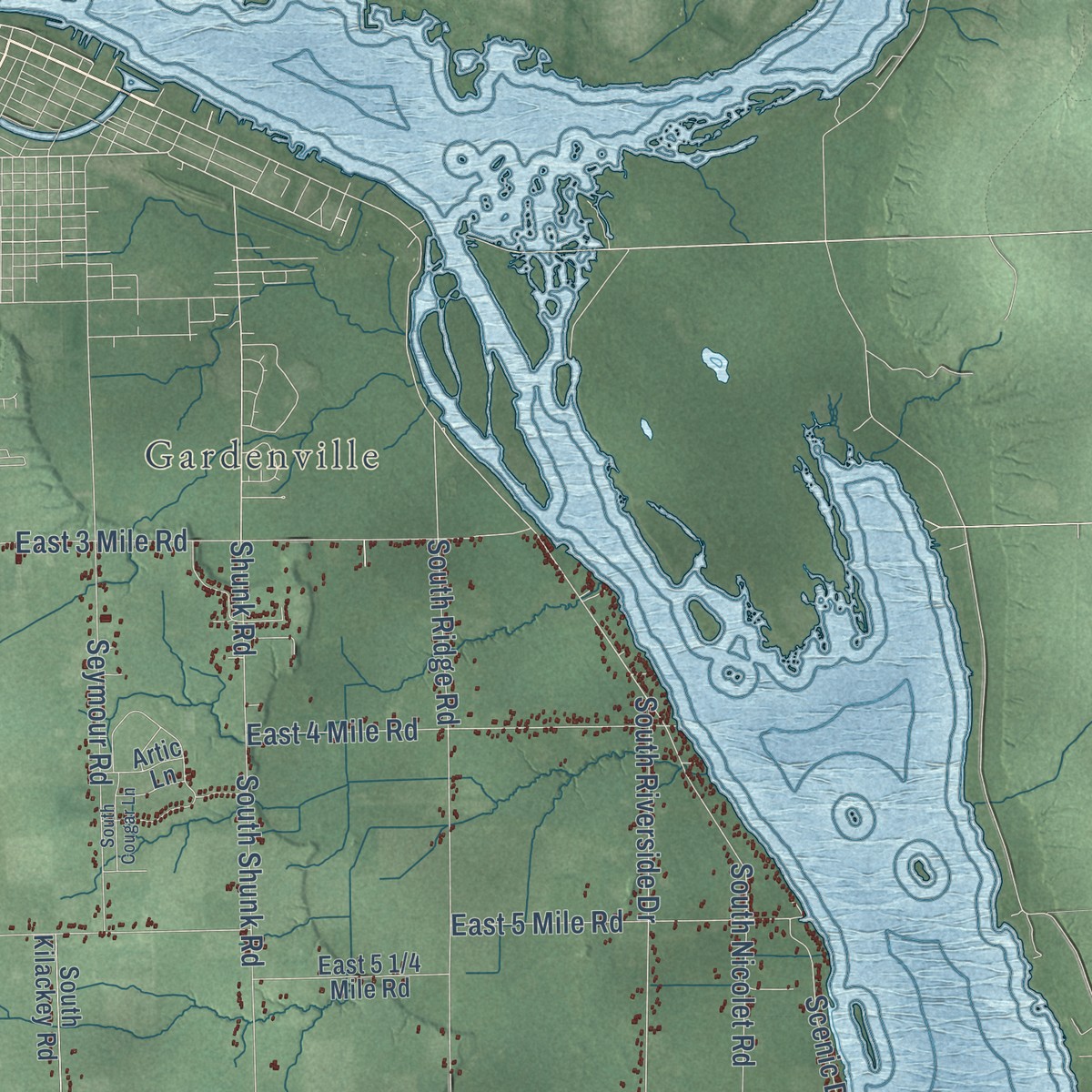 Second close-up of the map of Soo, Michigan print showing more streets and buildings