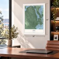 Soo, Michigan map, 18 x 24 inch print in a white frame in a home office