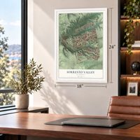 Sorrento Valley, California map, 18 x 24 inch print in a white frame in a home office