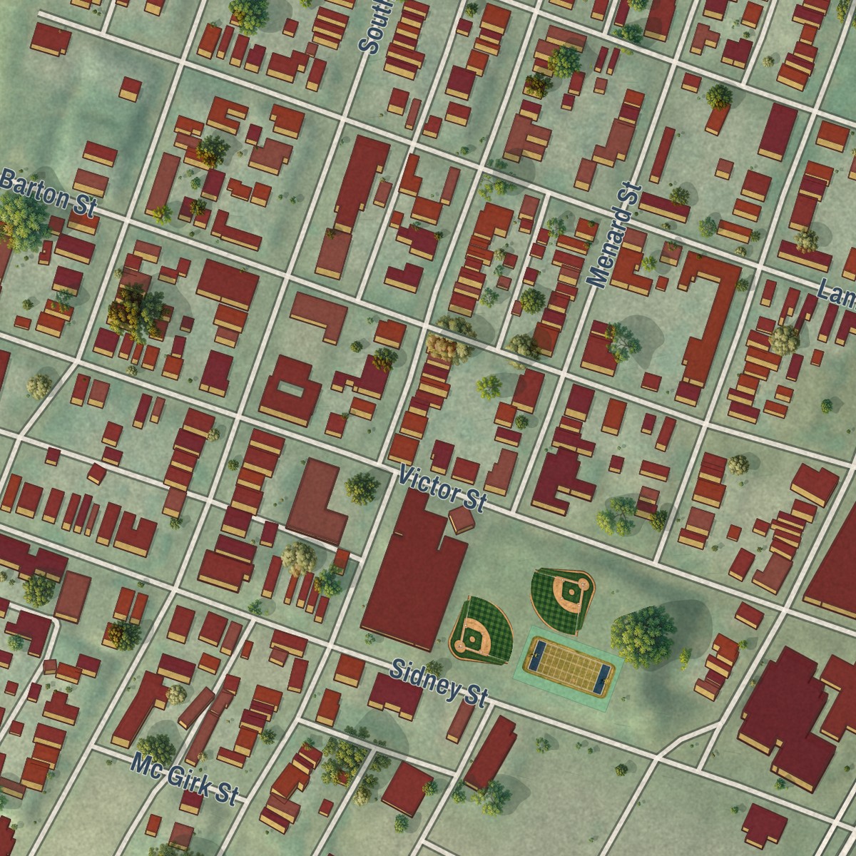 Second close-up of the map of Soulard, Missouri print showing more streets and buildings