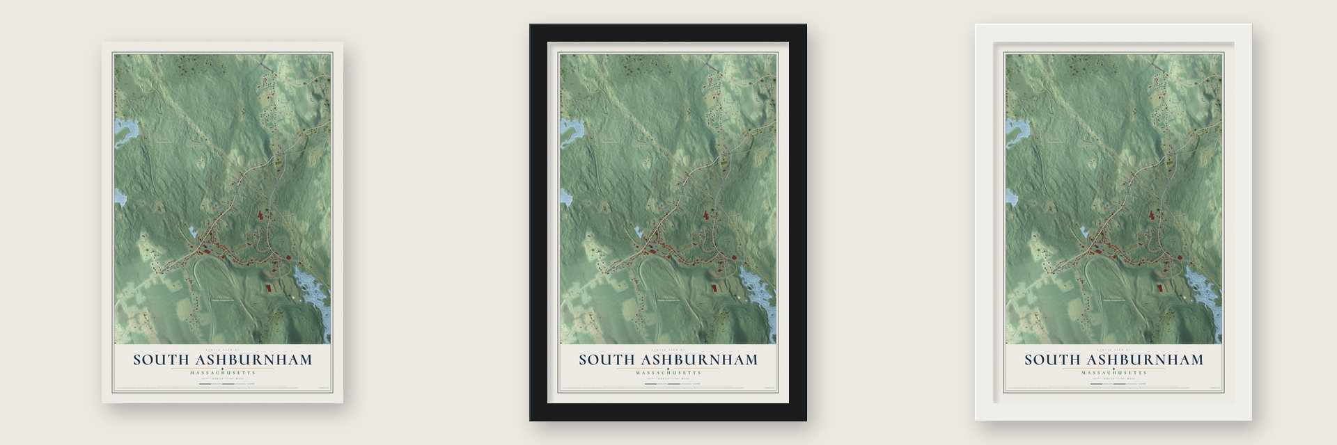 South Ashburnham, Massachusetts map unframed, in a black wood frame and in a white wood frame