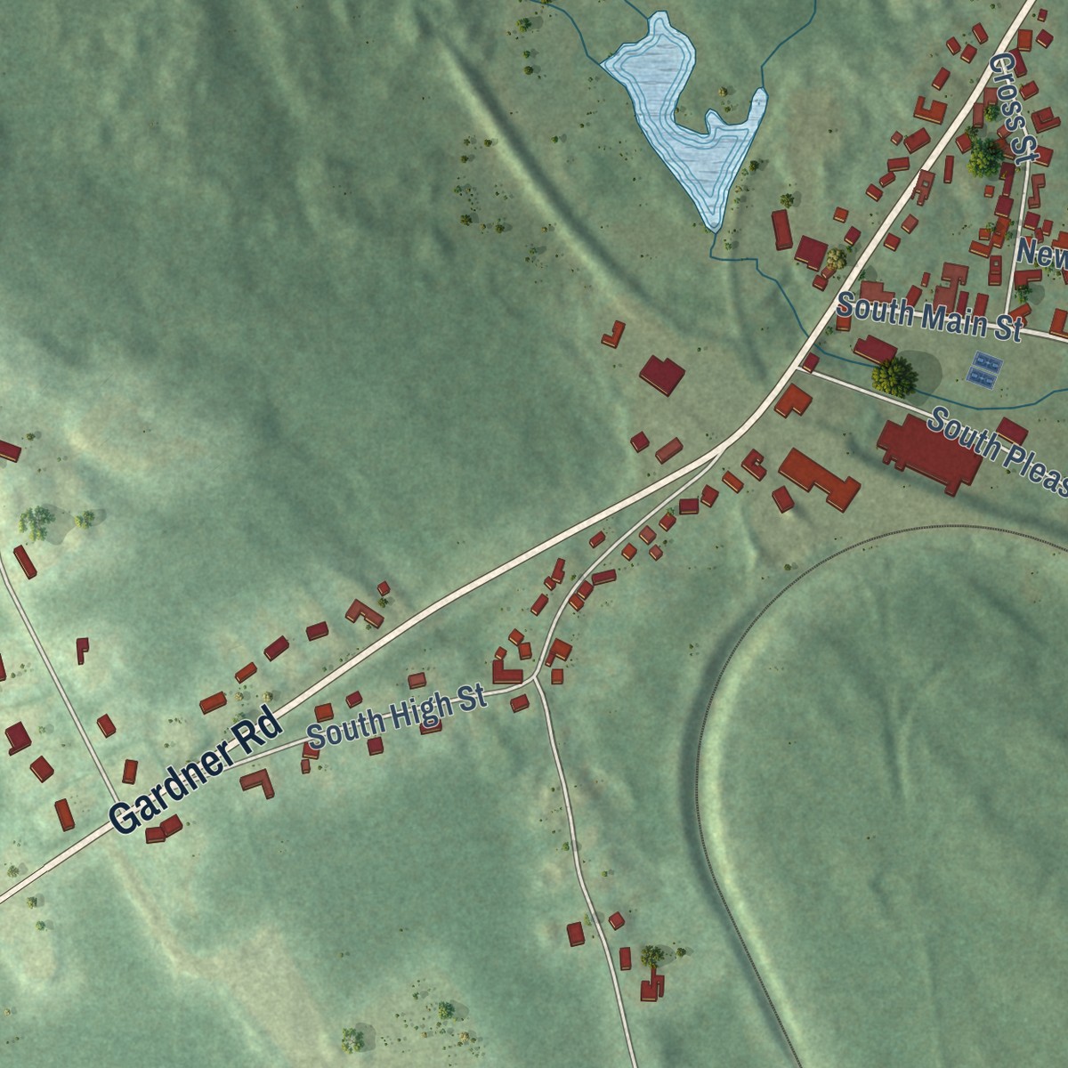 Second close-up of the map of South Ashburnham, Massachusetts print showing more streets and buildings