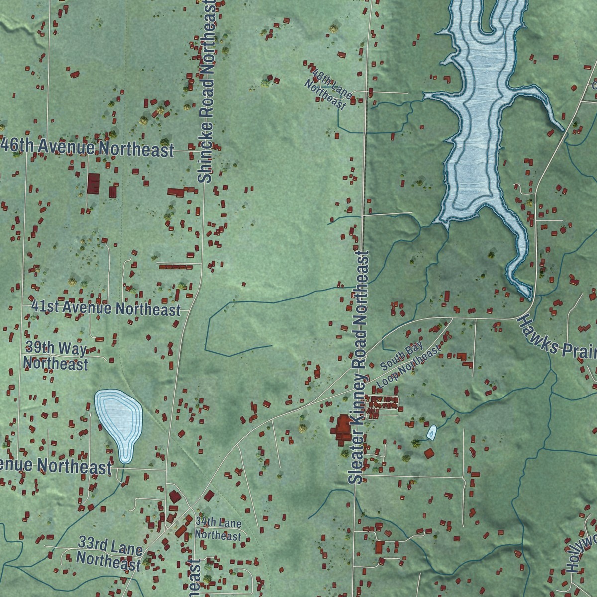 Second close-up of the map of South Bay, Washington print showing more streets and buildings