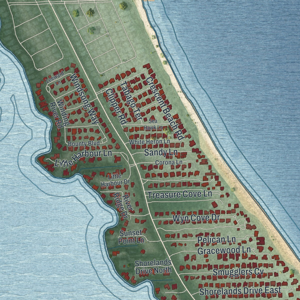 Second close-up of the map of South Beach, Florida print showing more streets and buildings