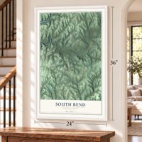 South Bend, Pennsylvania map, 24 x 36 inch print in a white frame by a staircase