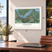 South Bend, Washington map, 18 x 24 inch print in a white frame in a home office