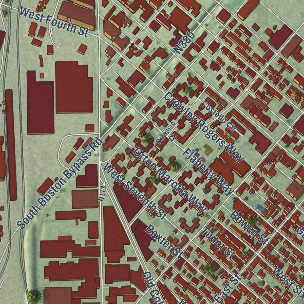 Second close-up of the map of South Boston, Massachusetts print showing more streets and buildings