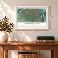 South Bound Brook, New Jersey map, 12 x 18 inch print in a white frame in an entryway