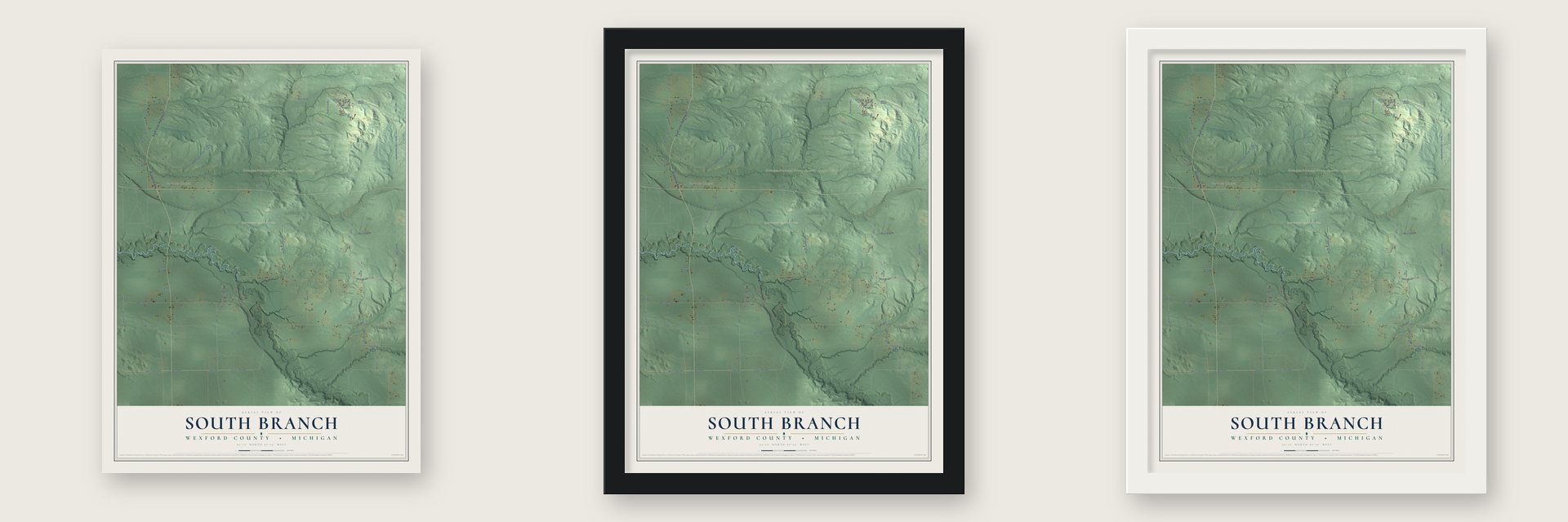 South Branch, Wexford County, Michigan map unframed, in a black wood frame and in a white wood frame