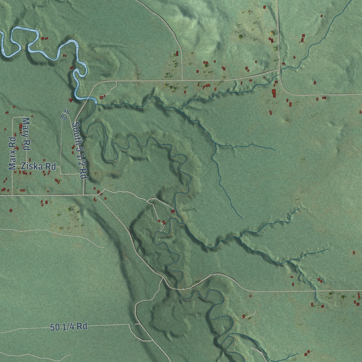 Second close-up of the map of South Branch, Wexford County, Michigan print showing more streets and buildings