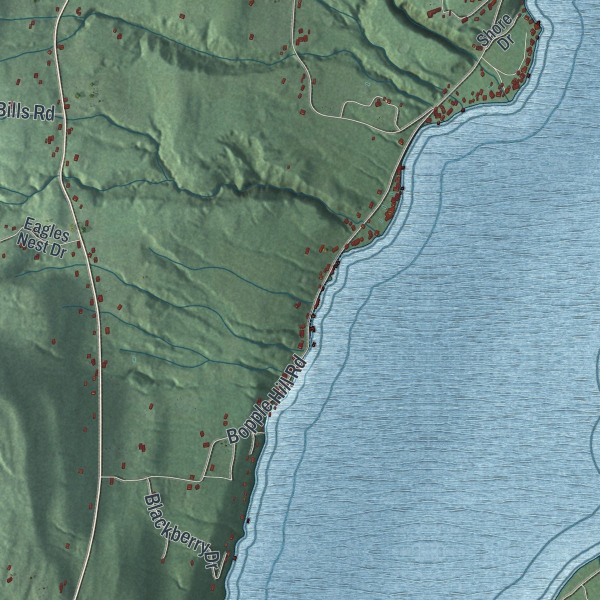 Second close-up of the map of South Bristol, New York print showing more streets and buildings