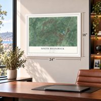 South Brunswick, New Jersey map, 18 x 24 inch print in a white frame in a home office