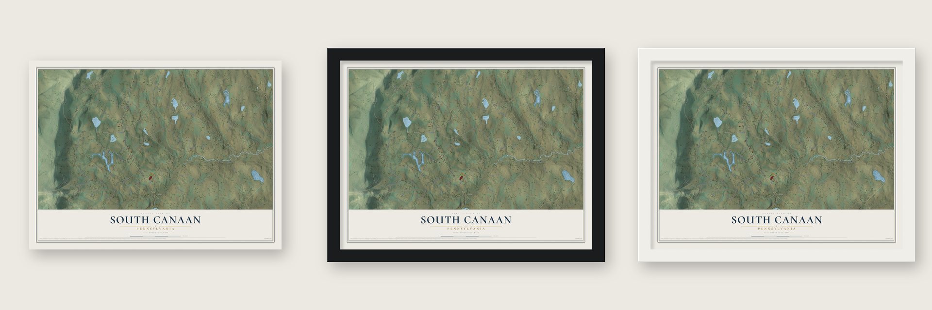 South Canaan, Pennsylvania map unframed, in a black wood frame and in a white wood frame