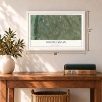 South Canaan, Pennsylvania map, 12 x 18 inch print in a white frame in an entryway