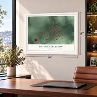 South Charleston, Ohio map, 18 x 24 inch print in a white frame in a home office