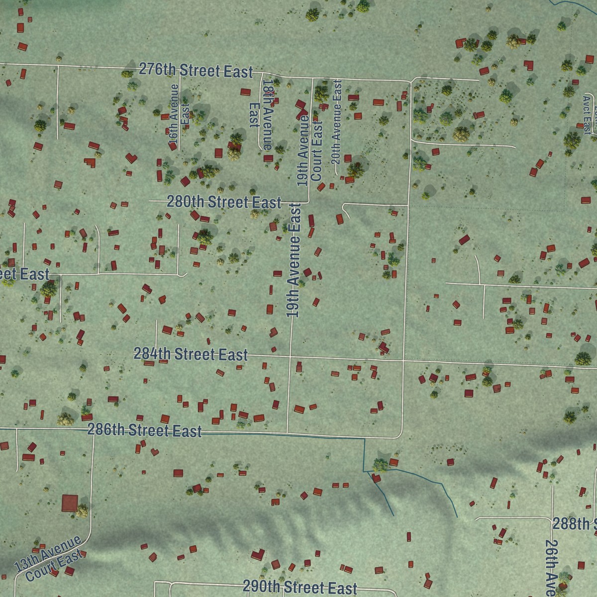 Second close-up of the map of South Creek, Washington print showing more streets and buildings