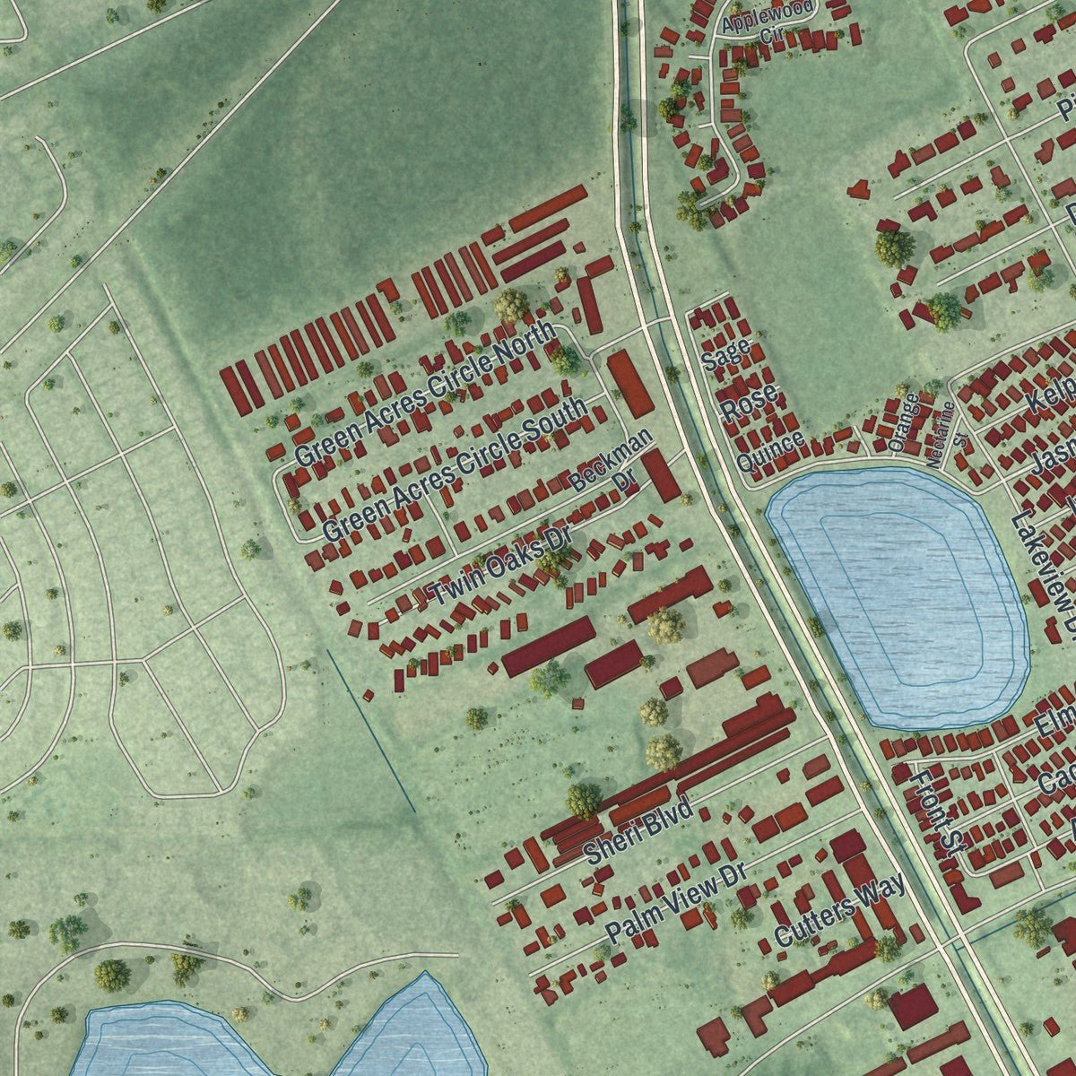 Second close-up of the map of South Daytona, Florida print showing more streets and buildings